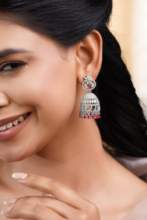 Ruby Glow Cubic Zirconia Dome Jhumka Earrings
