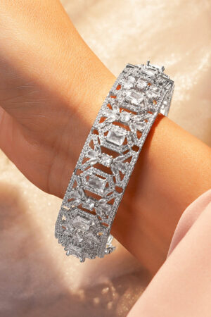 Black Pearll Rhodium Plated Brass Cubic Zirconia Studded Bracelet