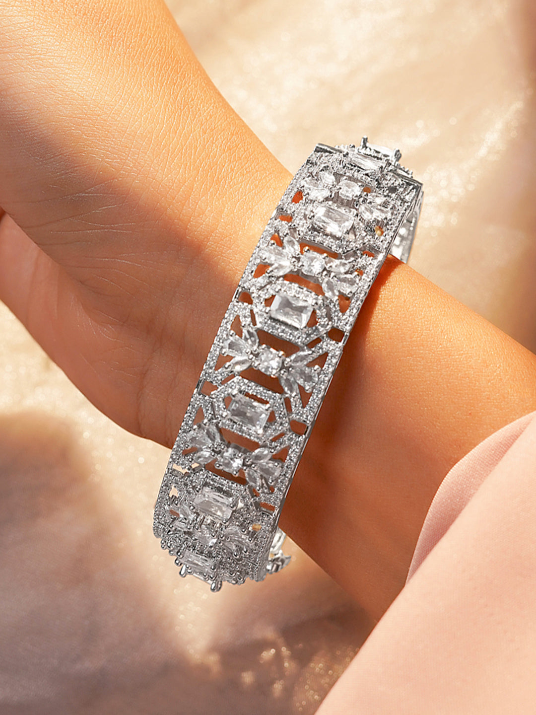 Black Pearll Rhodium Plated Brass Cubic Zirconia Studded Bracelet