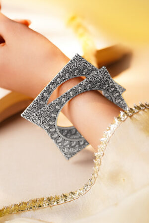 Oxidised Engraved Square Carved Statement Bangles