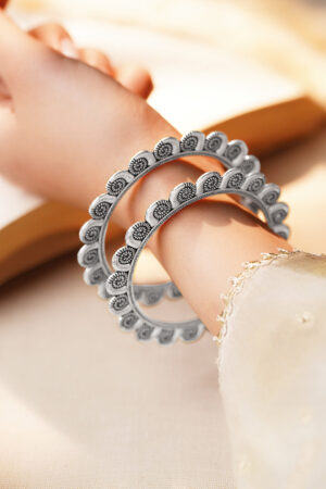 Oxidised Engraved Circle Pattern Statement Bangles