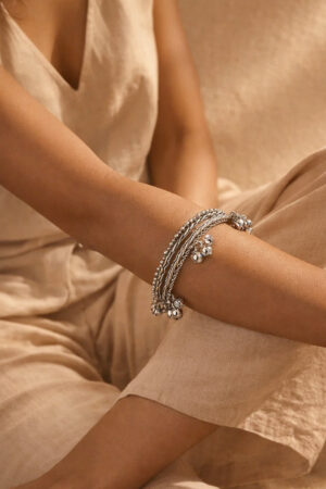 Silver Ghungroo Charm Statement Bangles Set