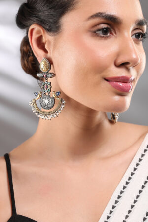 Festive Dual-Tone Bird Oxidised Chandbalis