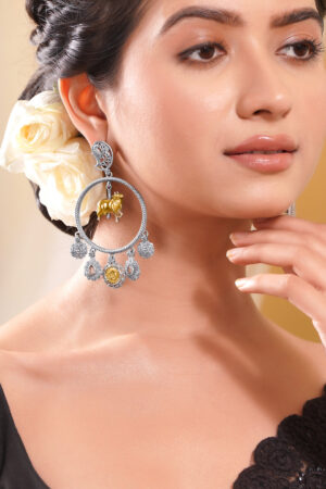 Oxidised Silver Tone Brass Cow Motif Hoop Dangler Earrings
