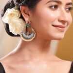 Oxidised Silver Tone Brass Multicolor Chandbali Earrings
