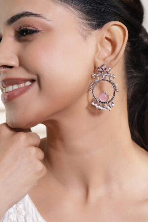 Elegant Shine Pink Oxidised Danglers