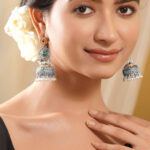 Black Pearll Oxidised Dual Tone Silver Gold Brass Green Red Pearl Jhumki Earrings