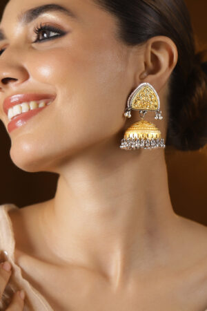 Luxurious Antique Gold Oxidised Jhumka