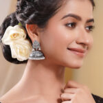 Oxidised Silver Tone Brass Dome Engraved Dome Traditional Jhumka Earrings