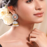 Oxidised Silver Tone Brass Pink Accents Pearl Jhumka Earrings