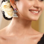 Black Pearll Women Oxidised Silver Tone Brass Ruby Pink Pearl Jhumka Earrings
