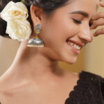 Dual Tone Oxidised Brass Peacock Pearl Beaded Jhumka Earrings