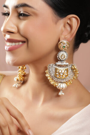 Oxidised Gold Beaded Kashmiri Chandbali Earrings