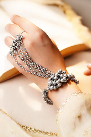 Oxidised Ghungroo Chain Hand Harness Bracelet