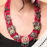 Oxidised Peacock & Elephant Motif Red Necklace