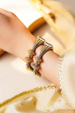 Oxidised Gold Silver Statement Dual Tone Bangles