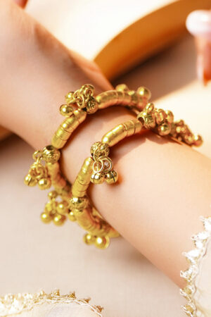 Gold Festive Beaded Statement Bangle Set