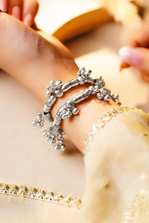 Silver Festive Beaded Statement Bangle Set