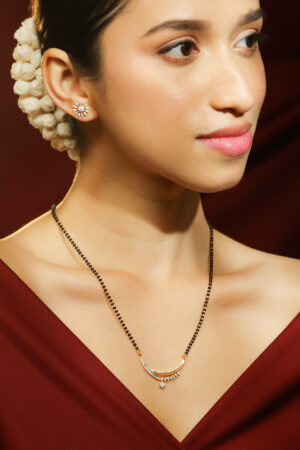 American Diamond Zirconia Mangalsutra With Floral Studs