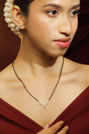 Floral American Diamond Zirconia Mangalsutra With Studs
