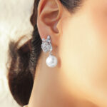 Rhodium Butterfly Motif Crystal Pearl Drop Earrings