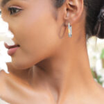 Two Tone Oval Pave Hoop Earrings