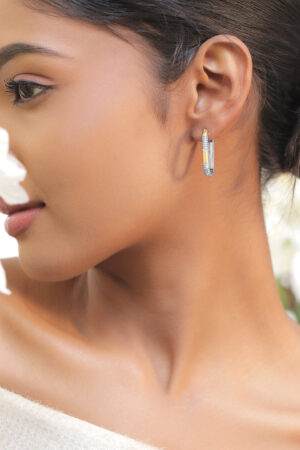 Two Tone Oval Pave Hoop Earrings