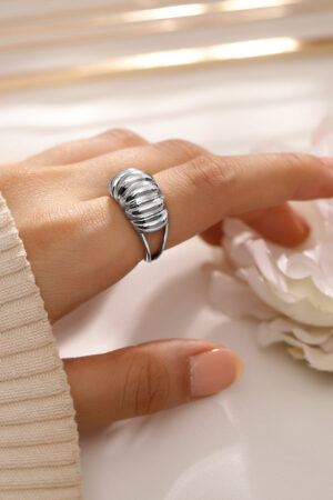 Black Pearll Voguish Rhodium-Plated Textured Dome Adjustable Statement Ring