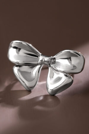 Black Pearll Voguish Rhodium-Plated Statement Bow Adjustable Ring