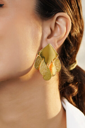 Gold Toned Leaf Drop Earrings