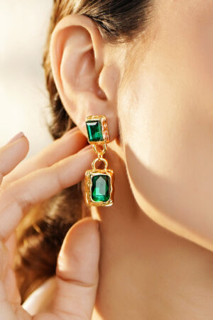 Green Crystal Drop Earrings