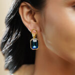 Black Pearll Voguish 18K Gold-Plated Blue Crystal Octagon-Cut Drop Earrings