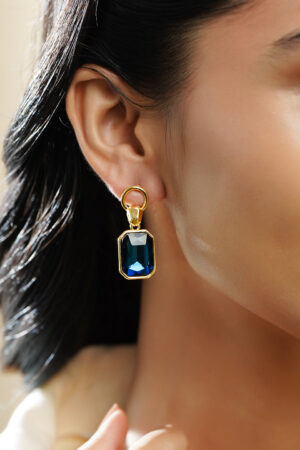 Black Pearll Voguish 18K Gold-Plated Blue Crystal Octagon-Cut Drop Earrings