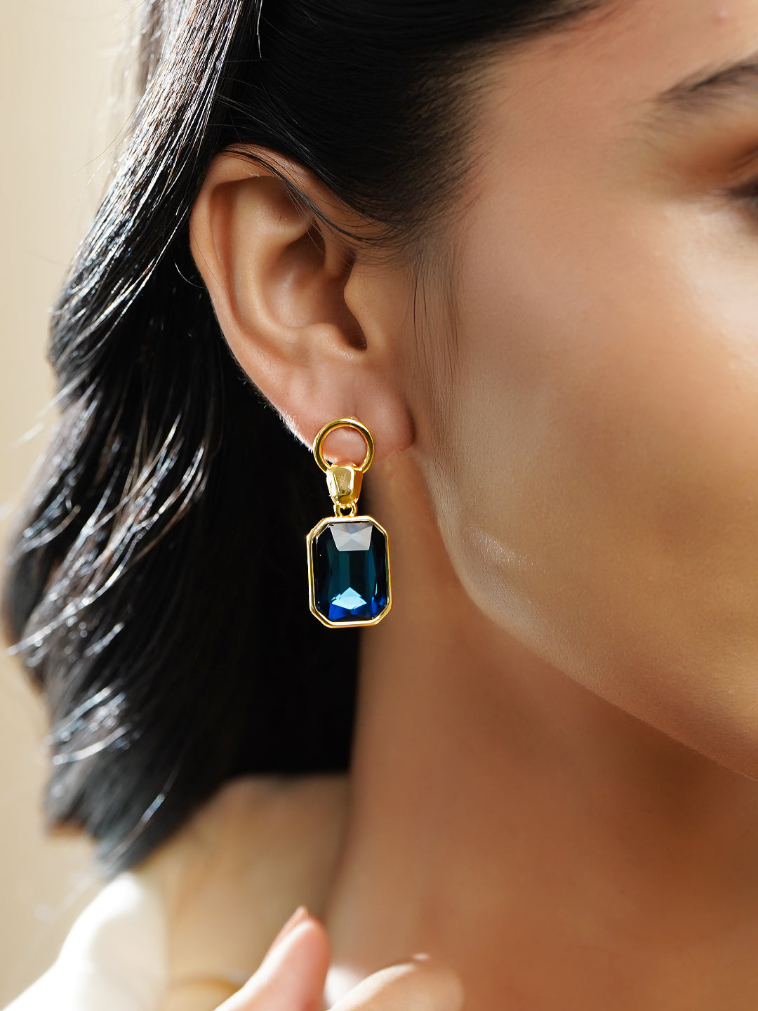 Black Pearll Voguish 18K Gold-Plated Blue Crystal Octagon-Cut Drop Earrings