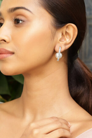 Adorned Pearl & American Diamond Zirconia Golden Hoops