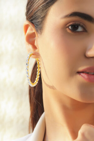 Gold Toned Hoop Earrings With Crystal Work