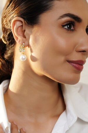 Gold Butterfly Motif Pearl Drop Earrings
