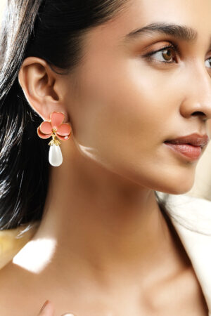 Pink Floral Pearl Drop Earrings