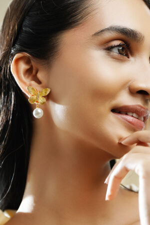 Butterfly Motif Pearl Drop Earrings