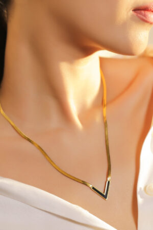 Black V-Shaped Gold Toned Snake Necklace