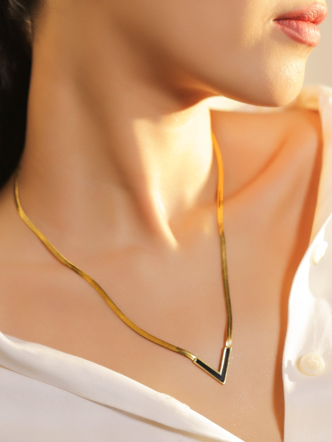 Black V-Shaped Gold Toned Snake Necklace