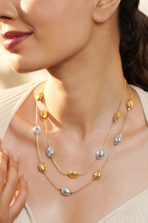 Silver & Gold Beaded Layered Necklace