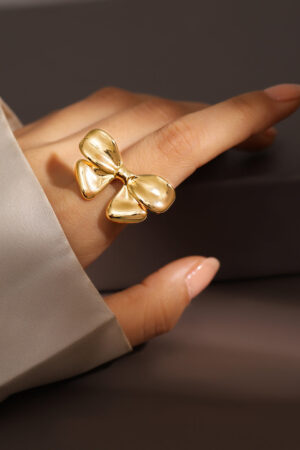 Black Pearll Voguish 18K Gold-Plated Bow Design Openable Adjustable Statement Ring