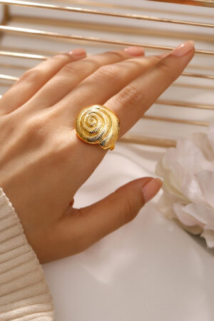 Black Pearll Voguish 18K Gold-Plated Adjustable Spiral Shell Motif Finger Ring