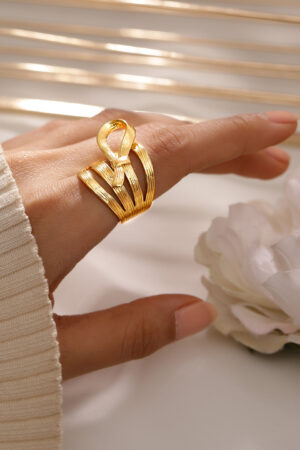 Black Pearll Voguish 18K Gold-Plated Textured Ribbon Statement Adjustable Ring