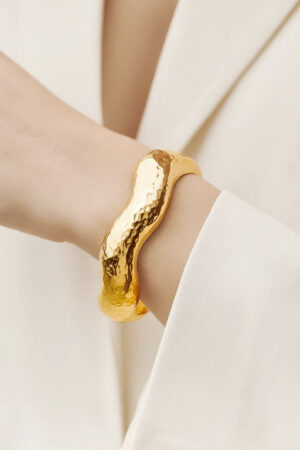 Wavy Textured Bold Statement Gold Bracelet