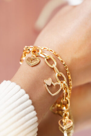 Black Pearll Voguish 18K Gold-Plated Stainless Steel Tarnish-Free Waterproof Heart Charm Bracelet