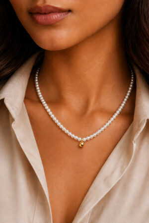 Demifine 18K Gold Plated Stainless steel Pearl Beaded Chain Necklace