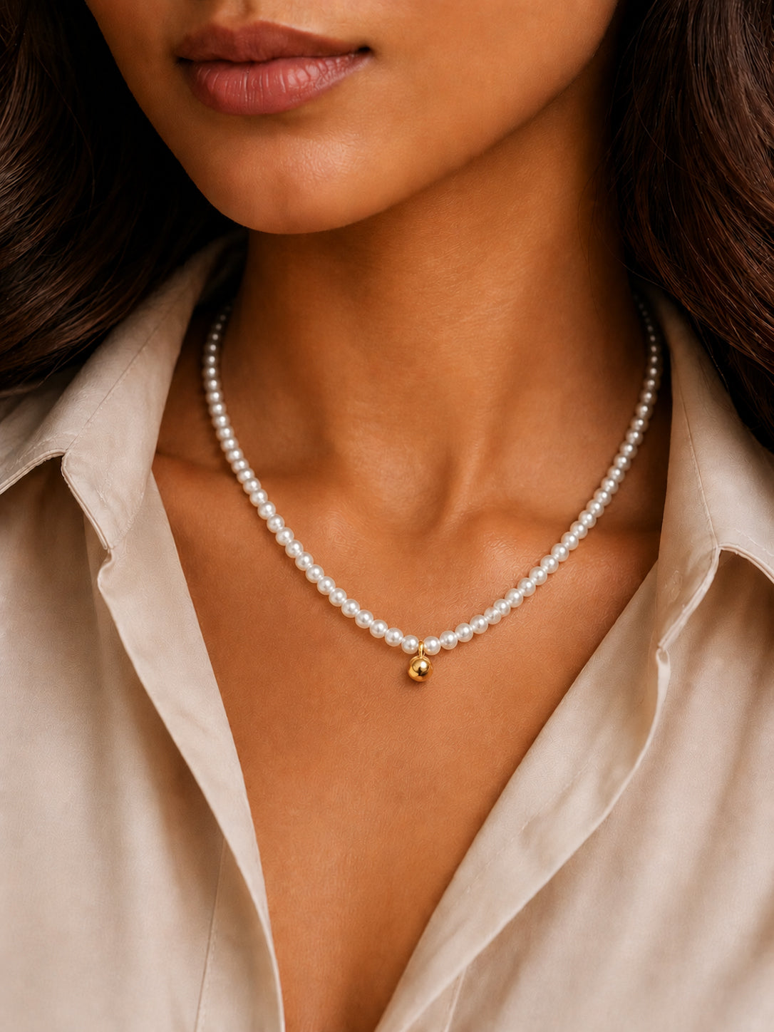 Demifine 18K Gold Plated Stainless steel Pearl Beaded Chain Necklace
