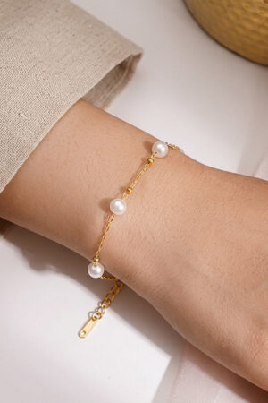 Demifine 18K Gold Plated Stainless steel Pearl Beaded Chain Bracelet